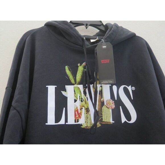 Levi's 852800018 Women's Sz L Black Cactus Serif Logo Hoodie Sweatshirt - Picture 3 of 7